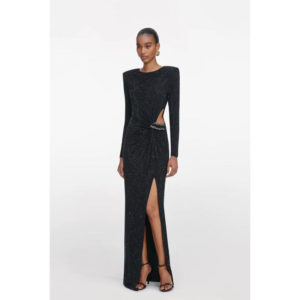 SELF PORTRAIT Black Rhinestone Embellished Maxi Dress UK 6 US 2